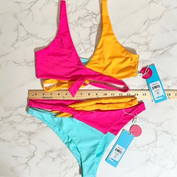 Beach Bunny Color Blocked Skylar Wrap Bikini $220 - Picture 12 of 14